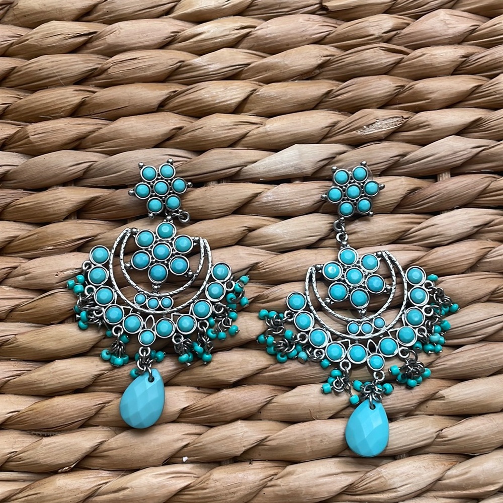Turquoise Chandelier Dangle Cut out Earrings